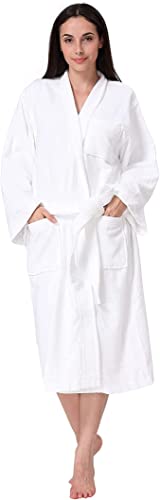 Acanva Women's & Men's Terry Robe Plush Cotton Spa Kimono Bathrobe, Medium, White