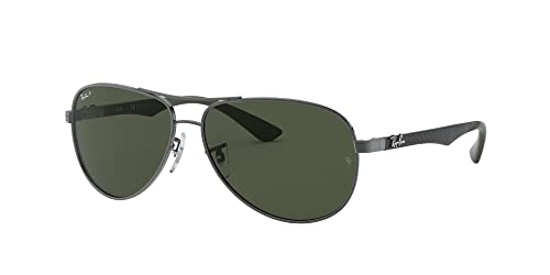 Ray-Ban Men's RB8313 Carbon Fiber Aviator Sunglasses, Gunmetal/Polarized Dark Green, 61 mm