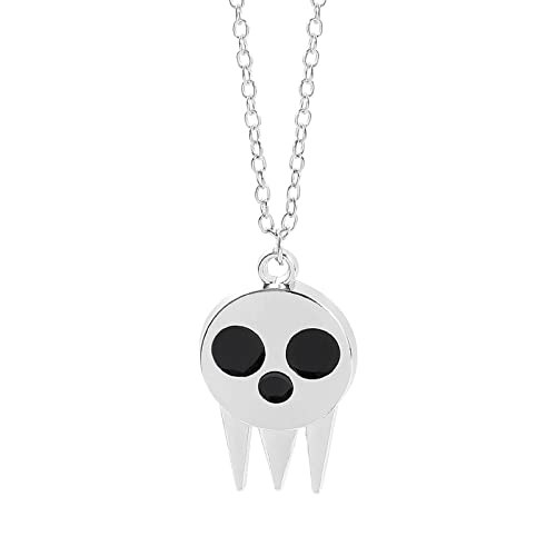 Anime Soul Eater Necklaces Death The Kid Identical Ghost Head Pendant Charm Silver Color 24inch Chains Gifts for Fans
