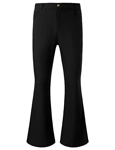 JOGAL Mens Bell Bottom Pants 70s Disco Outfits Slim Fit Retro Flared Trousers Black Large