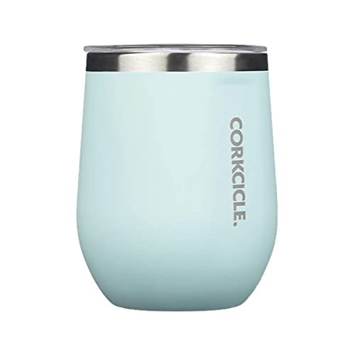 Corkcicle Stemless Insulated Wine Glass Tumbler, Gloss Powder Blue, 12 oz – Stainless Steel Stemless Wine Glass Keeps Beverages Cold for 6 Hours, Hot for 3 Hours – Non-Slip, Easy-Grip Insulated Cup