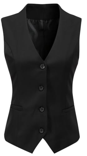 Foucome Women's Formal Regular Fitted Business Dress Suits Button Down Vest Waistcoat Black US M