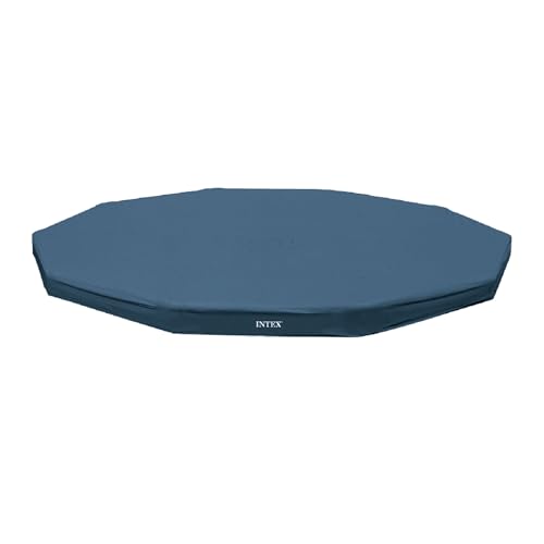 INTEX 28031E Pool Cover: For 12ft Round Metal Frame Pools – Includes Rope Tie – Drain Holes – 10in Overhang – Snug Fit