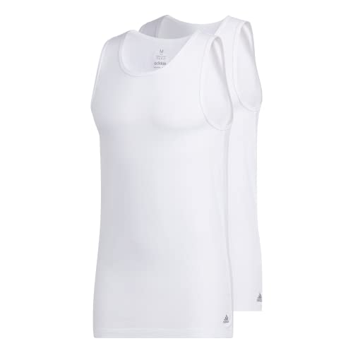adidas Men's Stretch Cotton Tank Top Undershirts (2-Pack), White, Medium
