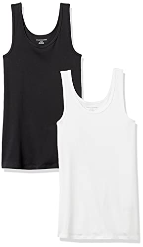 Amazon Essentials Women's Slim-Fit Tank, Pack of 2, Black/White, Medium