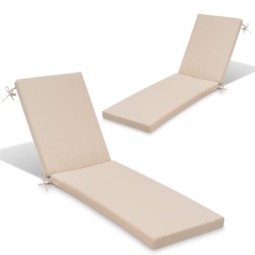 Crestlive Products Chaise Lounge Cushion Set of 2, Outdoor Cushion for Patio Furniture, Outside Chair Comfortable Cushion Weather Resistant for Lawn, Pool, 72''L x 21''W x 3.5''T (Beige)