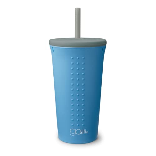 GoSili Silicone Straw Cup with Lid - Foggy Blue, 16oz
