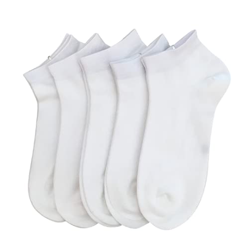 SERISIMPLE Women Viscose Bamboo Ankle Socks Low Cut Thin Sock Lightweight Pastal Color Soft Sock 5 Pairs(White, Large)