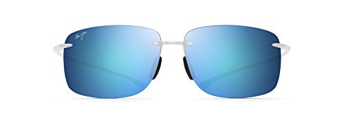 Maui Jim Men's and Women's Hema Polarized Rimless Sunglasses, Crystal Matte/Blue Hawaii, Large