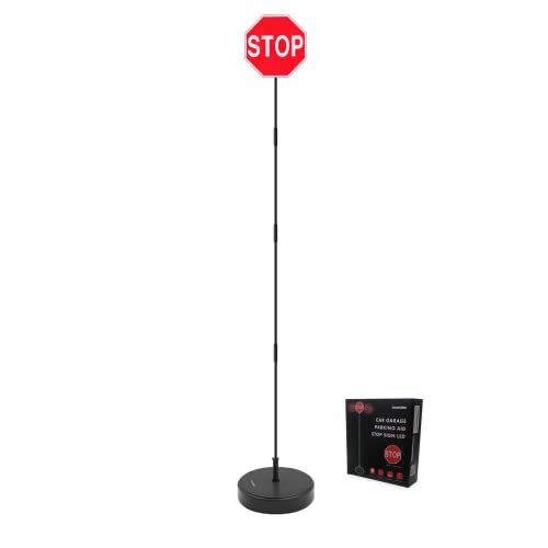 SECURITYMAN LED Stop Sign for Garage Parking Assist [Upgraded Base] - Large 7' Sign, Bright Red LEDs, Adjustable Height - Garage Car Stop Indicator That Lights Up