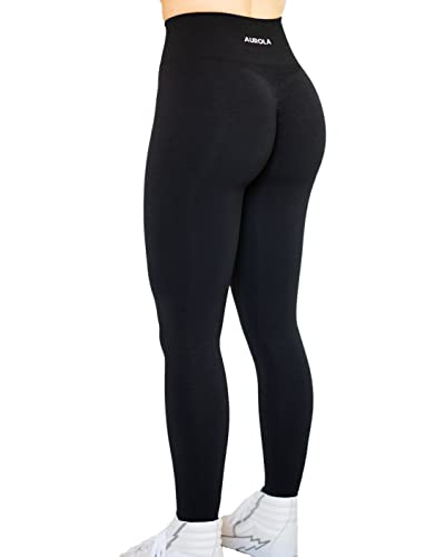 AUROLA Workout Leggings for Women Seamless Scrunch Tights Tummy Control Gym Fitness Girl Sport Active Yoga Pants (L, Black)