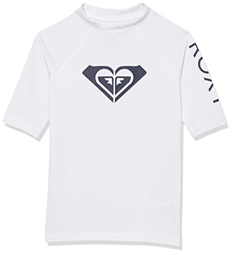 Roxy Girls' Whole Hearted Short Sleeve Rashguard Surf Shirt, Bright White, 8 Years