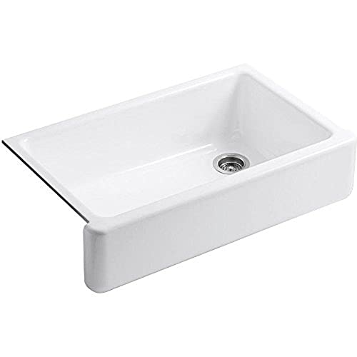 KOHLER 6489-0 Whitehaven 35 3/4' Undermount Single-Bowl Farmhouse Sink, Self-Trimming Tall Apron Front, White, 36 Inch