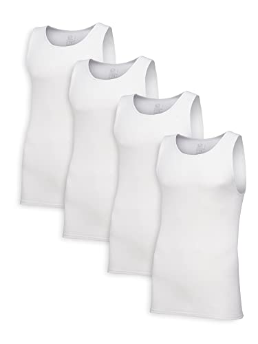 Fruit of the Loom Men's Tag-Free Cotton Undershirts, Regular-Tank-4 Pack White, Medium
