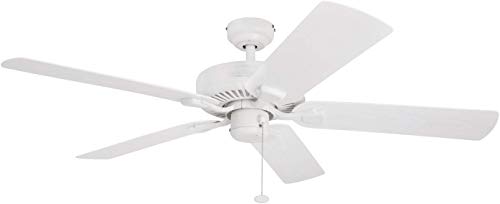 Honeywell Ceiling Fans Belmar, 52 Inch Traditional Indoor Outdoor LED Ceiling Fan with No Light, Pull Chain, Three Mounting Options, ETL Wet Rated, Reversible Motor - 50198-01 (White)