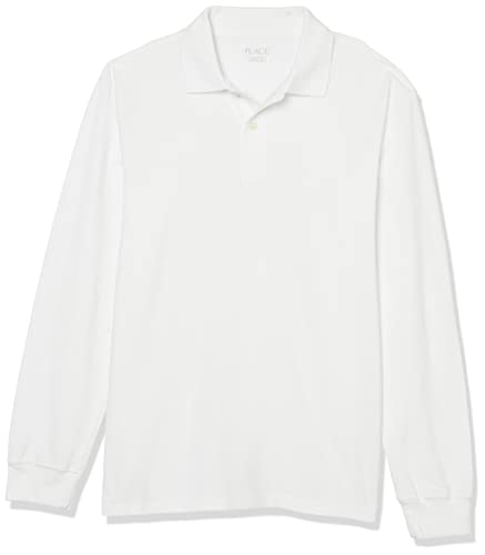 The Children's Place boys Long Sleeve Pique School Uniform Polo Shirt, White Single, Medium US