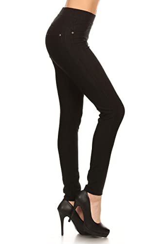 Leggings Depot Women's Cotton Blend Stretch Pull-on Jeggings Casual Pants with Pockets (Black, Large)