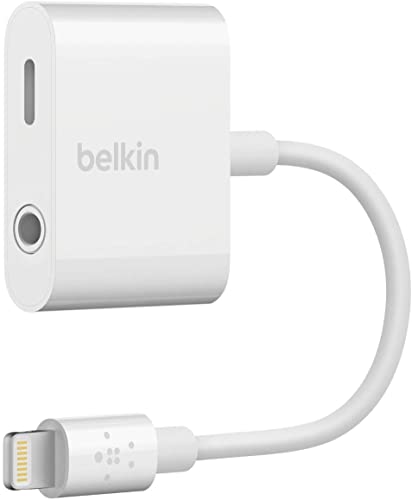 Belkin RockStar Lightning Audio Cable and Charger for iPhone 14, 13, 12, 11, 10 - White