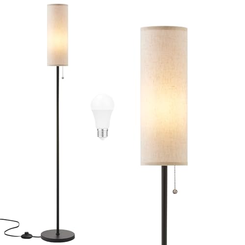 Ambimall 64'' Floor Lamp for Living Room with Bulb - Tall Lamps with Beige Lampshade & Pull Chain Switch, Pole Lamps for Bedrooms Tall, Minimalist Floor Lamp