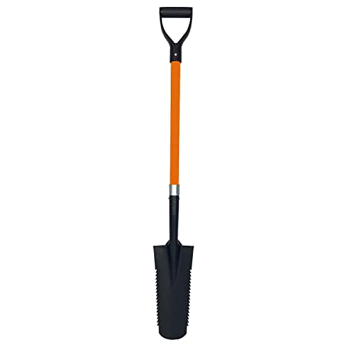 Ashman Drain Spade Teeth Shovel (1 Pack) - 48 Inches Long Handle Spade with D Handle Grip - Durable Handle with a Thick Metal Blade - Multipurpose Premium Quality Orange Shovel.