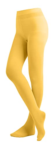 EMEM Apparel Women's Ladies Solid Colored Opaque Dance Ballet Costume Microfiber Footed Tights Stockings Fashion Gold Yellow C