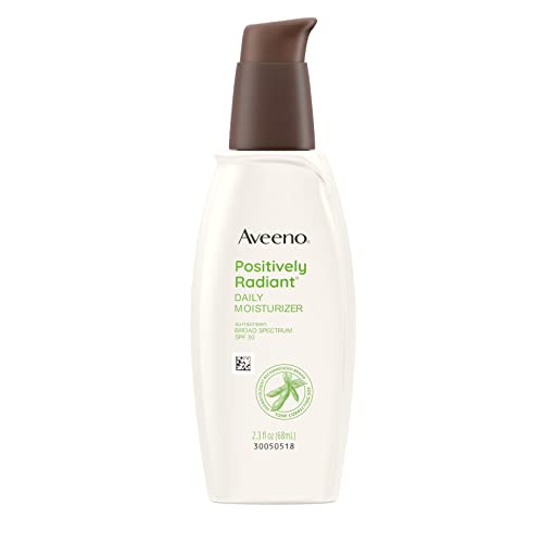 Aveeno Positively Radiant Daily Facial Moisturizer with Broad Spectrum SPF 30 Sunscreen & Soy, Helps Improves Skin Tone & Texture, Hypoallergenic, Oil-Free & Non-Comedogenic, 2.3 fl. oz