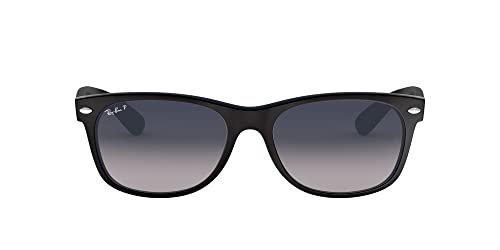 Ray-Ban RB2132 New Wayfarer Square Sunglasses, Matte Black/Polarized Blue Gradient Grey, 55 mm