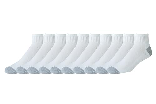 Amazon Essentials Men's Cotton Half Cushioned Ankle Socks, 10 Pairs, White, 6-12