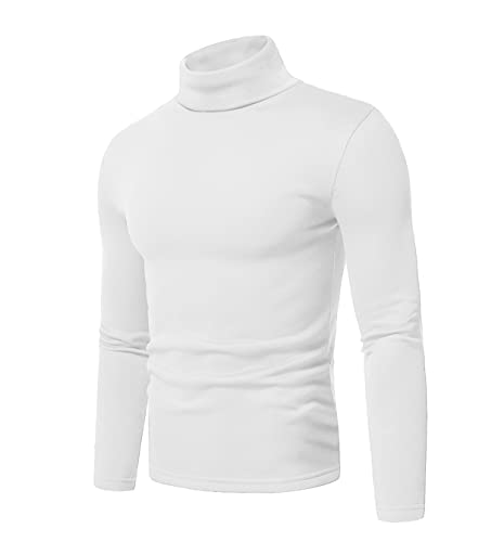 URBAN BUCK Men Turtleneck Long Sleeve Ribbed Knitted Casual Stretch Shirt Cotton Mens Slim Fit White Turtle Neck Pullover Sweater (XL)