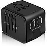 HaoZi SLIronM-01 All-in-One Universal Travel Adapter with 2.4A 4 USB, Europe Multifunctional Power Adapter Wall Charger, Black