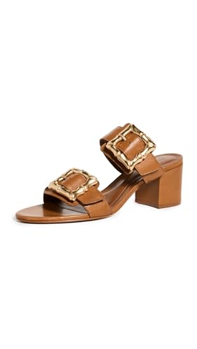 SCHUTZ Women's Enola Mid Block Sandal Heels, New Wood, Brown, 9 Medium US