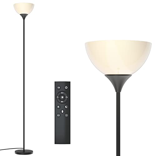 PESRAE Floor Lamp, Remote Control with Stpeless Color Temperatures and Brightness, Torchiere lamp for Bedroom, Living Room, Bulb Included (Matte Black)