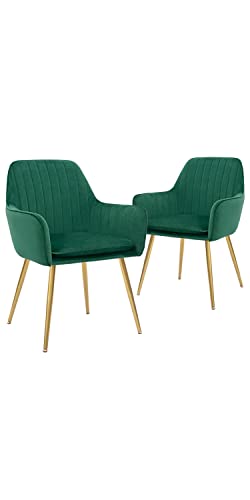 CangLong Furniture Modern Living Dining Room Accent Arm Chairs Club Guest with Gold Metal Legs, Set of 2, Green