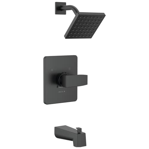 Delta Faucet Modern 14 Series Matte Black Shower Faucet, Tub and Shower Trim Kit with Single-Spray Touch-Clean Black Shower Head, Matte Black T14467-BL-PP (Valve Not Included)