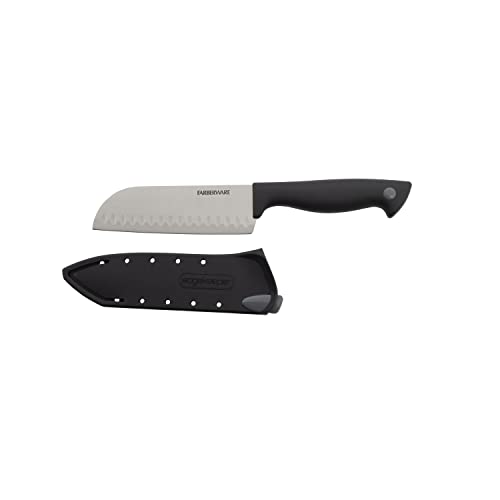 Farberware Edgekeeper 5-Inch Santoku Knife with Self-Sharpening Blade Cover, High Carbon-Stainless Steel Kitchen Knife with Ergonomic Handle, Razor-Sharp Knife, Black