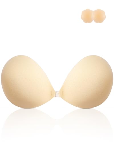 Niidor Sticky Bra Strapless Bra Push up Invisible Breathable Self Adhesive Bra for Backless Dress with Nipple Covers