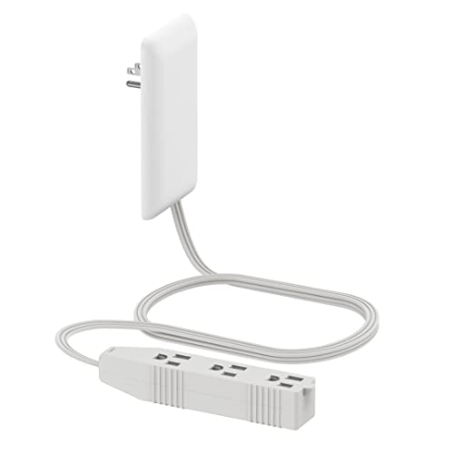 LIDER Flat-Face Outlet Extender with 3 Receptacles, Ultra-Thin Wall Plate Plug with Cord Extender and 3-Outlet Power Strip, 3ft Cord, LWE3-315-W, White