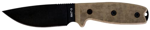 Ontario Knife Company 8665 Rat-3 Plain Edge with Black Nylon Sheath, Black/Tan, One Size