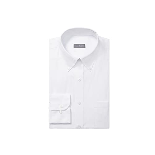 Van Heusen Men's Pinpoint Regular Fit Solid Button Down Collar Dress Shirt, White, 17' Neck 36'-37' Sleeve