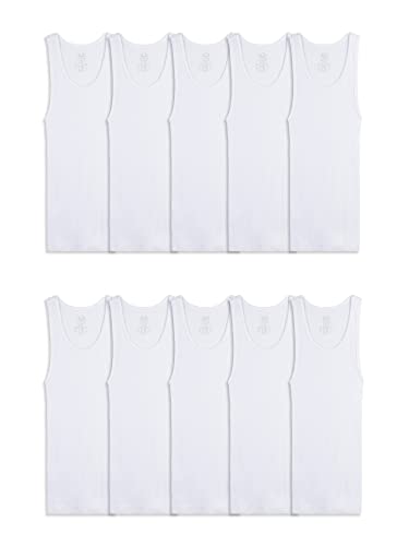 Fruit of the Loom boys Cotton Tank Top Undershirt (Multipack) Underwear, - 10 Pack White, Medium US