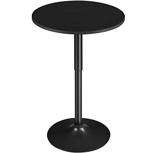 Yaheetech Round Pub Table Height Adjustable with 360 Swivel MDF Tabletop for Dining Bistro Cafe Home Bar, Full Black