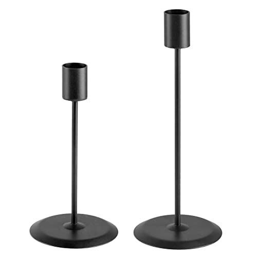 Matte Black Candle Holders, Set of 2 Decorative Candlestick Holders for Taper Candles, Metal Candle Stands for Home Decor, Wedding, Dinning, Party, Anniversary, Fits 3/4 Inch Thick Candle