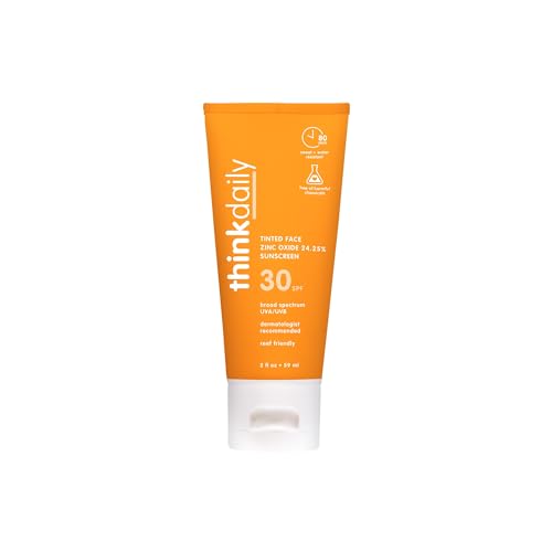 Thinkdaily Tinted Sunscreen for Face, SPF 30, 24.25% Zinc Oxide, 2 Oz, Safe, Natural, Water Resistant Reef Safe Sunscreen, All Skin Tones, Vegan Broad Spectrum UVA/UVB Sun Screen for Sun Protection