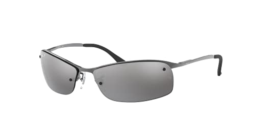 Ray-Ban Men's RB3183 Rectangular Sunglasses, Gunmetal/Polarized Grey Mirrored Gradient Silver, 63 mm