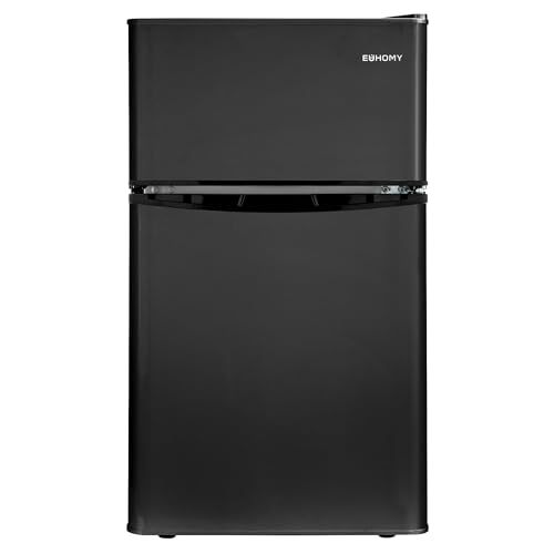 EUHOMY Mini Fridge with Freezer, 3.2 Cu.Ft Compact Refrigerator with freezer, 2 Door Mini Fridge with freezer, Upright for Dorm, Bedroom, Office, Apartment- Food Storage or Drink Beer, Black