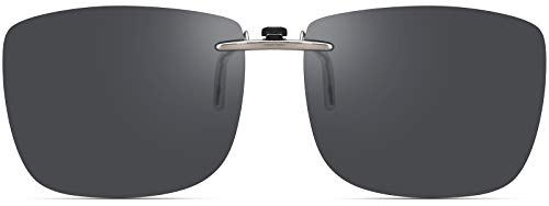 CAXMAN Polarized Clip On Sunglasses Over Prescription Glasses for Men Women Compact Fit Grey Lens Extra Large Size UV Protection