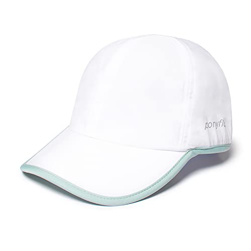 Ponyflo Active Ponytail Hat - Ponytail Caps for Women, Running Hat for Women, Curly Hair Ponytail Hat, Womens Ponytail Hats for Gym White Mint