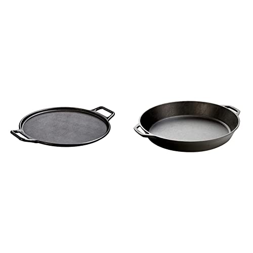 Lodge 14 Inch Cast Iron Pizza Pan and 17 Inch Cast Iron Skillet Bundle