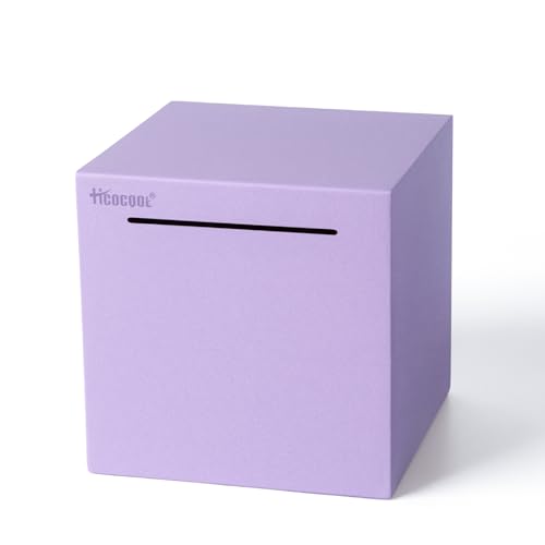 Hicocool Piggy Bank for Adults Must Break to Open, Stainless Steel Money Saving Box (Purple, Palm Size)