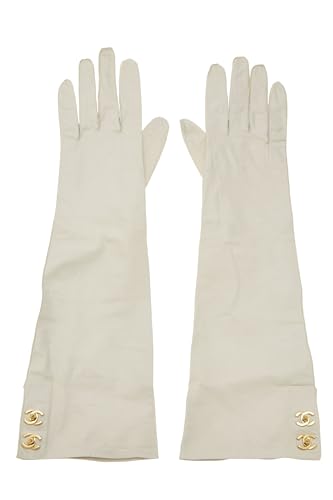 Chanel, Pre-Loved White Leather 'CC' Turnlock Gloves, White